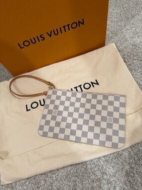 Louis Vuitton Damier Azur Canvas Wristlet in White and Light Brown